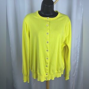 Women's Lands End Yellow Button Down Long Sleeve Crew Neck Cardigan Sz XL